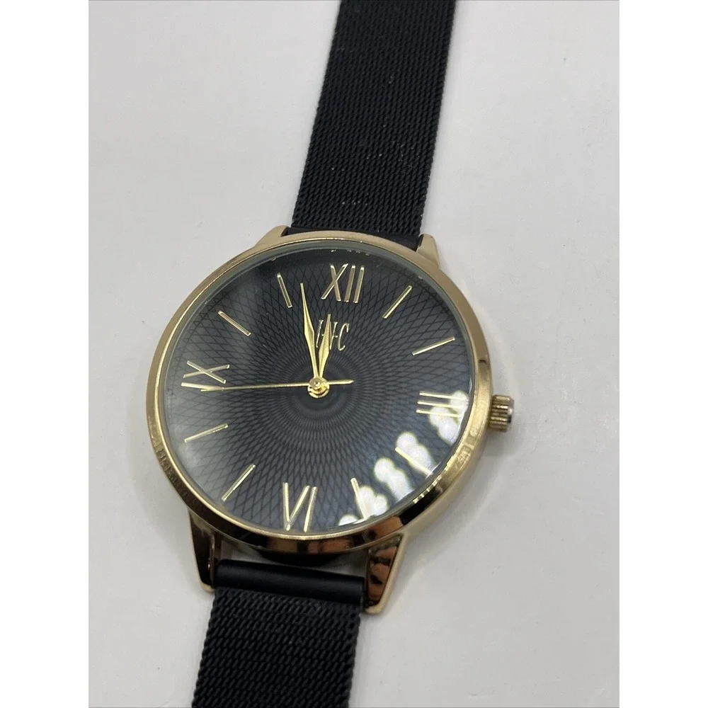 I.N.C. Women's Quartz Watch Gold Case Black Mesh Metal‎ Band- New Battery